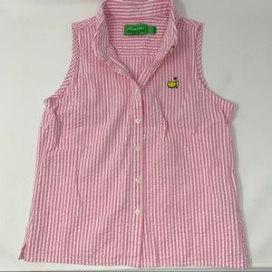 Masters Collection Smocked Striped Button Tank